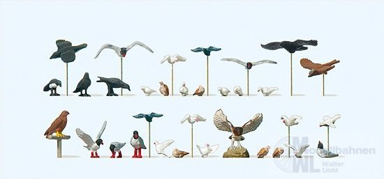 Preiser 10169 - Tauben, Möwen, Krähen und Rau H0 1:87