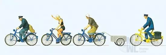 Preiser 10507 - Radfahrer, Fahrradanhänger H0 1:87