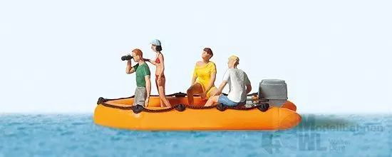 Preiser 10764 - Familie im Schlauchboot H0 1:87