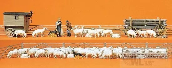 Preiser 13003 - Schäferei mit Schafen und Zubehör H0 1:87