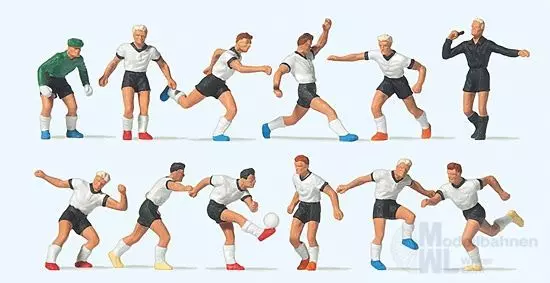 Preiser 10758 - Fussballmannschaft Weiße Trikots / Schwarze Hosen H0 1:87