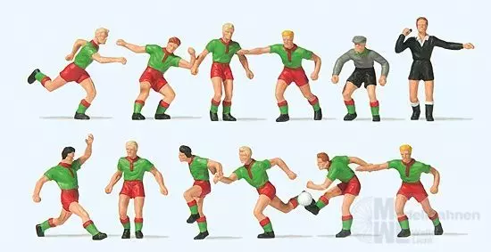 Preiser 10757 - Fussballmannschaft Grüne Trikots / Rote Hosen H0 1:87