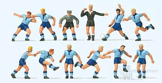 Preiser 10756 - Fussballmannschaft Hellblaue Trikots / Dunkelblaue Hosen H0 1:87