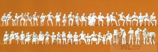 Preiser 16356 - Im Biergarten 46 Figuren unbemalt H0 1:87