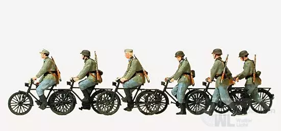 Preiser 16596 - Radfahrtrupp fahrend und gehen H0 1:87