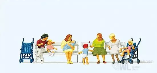 Preiser 10522 - Sitzende Frauen, Kinderwagen und Bänke H0 1:87