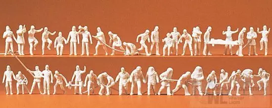 Preiser 16329 - Feuerwehrmänner 42 Figuren unbemalt H0 1:87