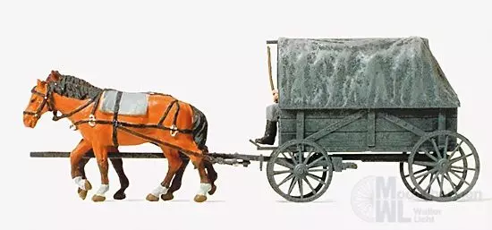 Preiser 16588 - Ersatzfeldwagen Erfa bespannt mit Pferd H0 1:87