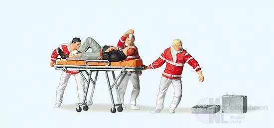 Preiser 10532 - Sanitäter mit Krankentrage H0 1:87