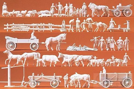 Preiser 16327 - Ländliche Gruppen, Gespanne unbemalt H0 1:87