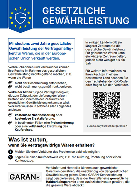 Gesetzliche Gewährleistung – Mindestens zwei Jahre in der EU