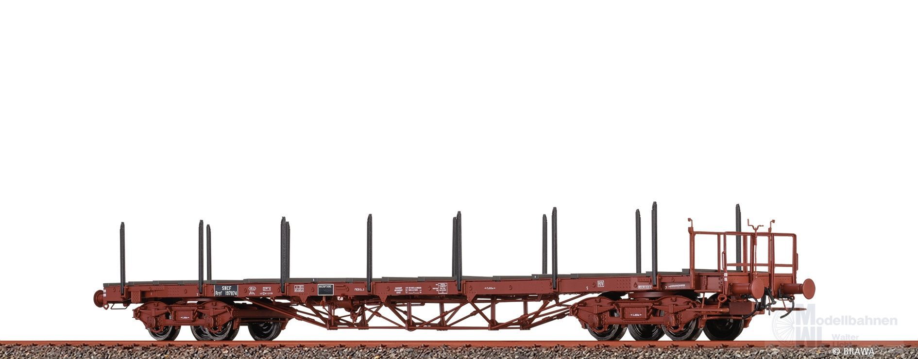 Brawa 50658 - Drehgestellflachwagen SNCF Ep.III Rpryw ohne Bremserhaus H0/GL Brawa 50658 - Drehgestellflachwagen SNCF Ep.III Rpryw ohne Bremserhaus H0/GL