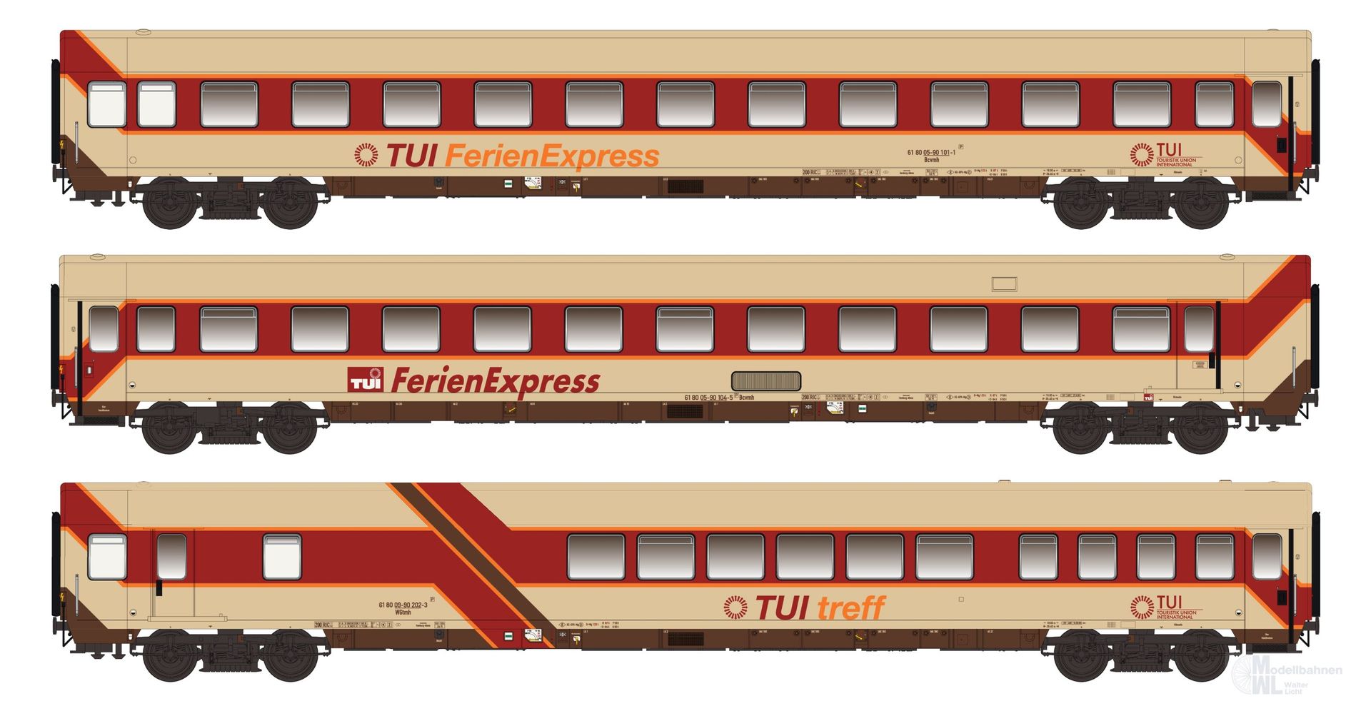 LS Models 96032DC - Personenwagen Set TUI Ferienexpress Ep.IV 3.tlg. Set II H0/GL