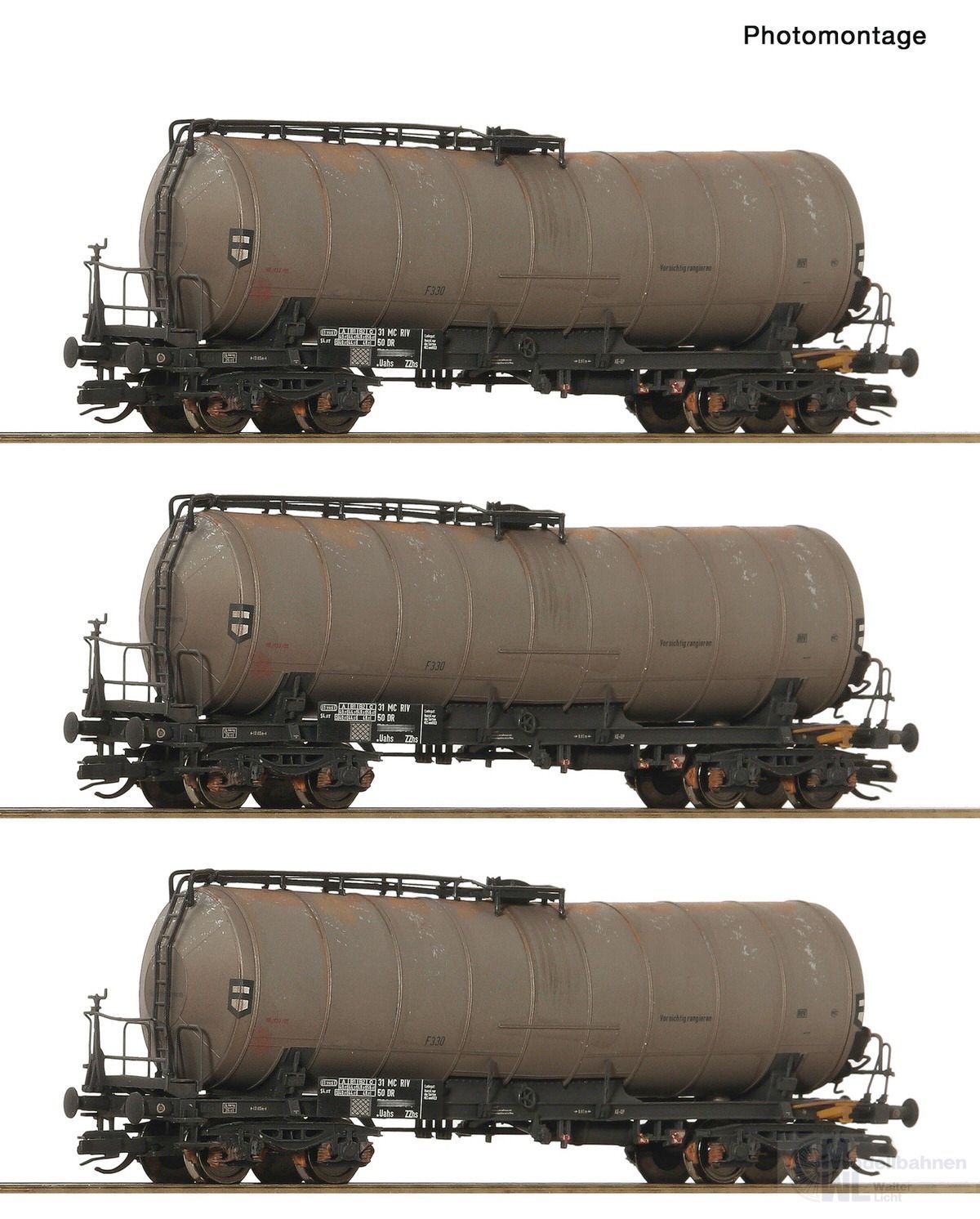 Roco 6680067 - Knickkesselwagen DR Ep.IV gealtert 3.tlg. TT 1:120