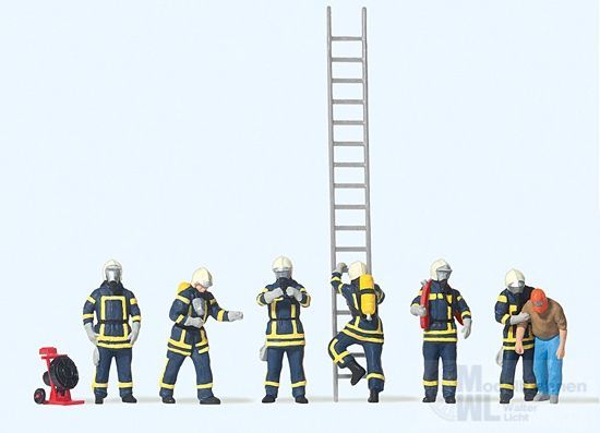 Preiser 10765 - Feuerwehrleute in moderner Einsatzkleidung blau H0 1:87 Preiser 10765 - Feuerwehrleute in moderner Einsatzkleidung blau H0 1:87