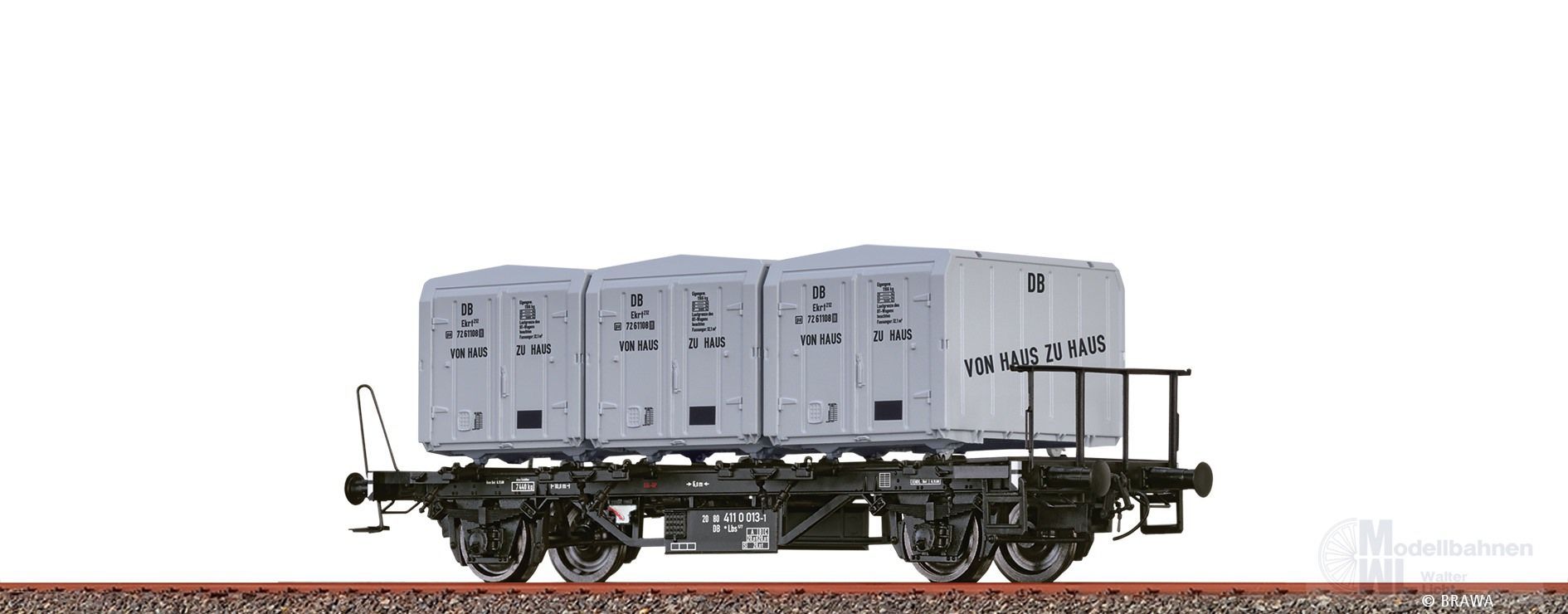 Brawa 50600 - Behältertragwagen DB Ep.IV Lbs 577 mit Ekrt 212 Von Haus zu Haus H0/GL Brawa 50600 - Behältertragwagen DB Ep.IV Lbs 577 mit Ekrt 212 Von Haus zu Haus H0/GL