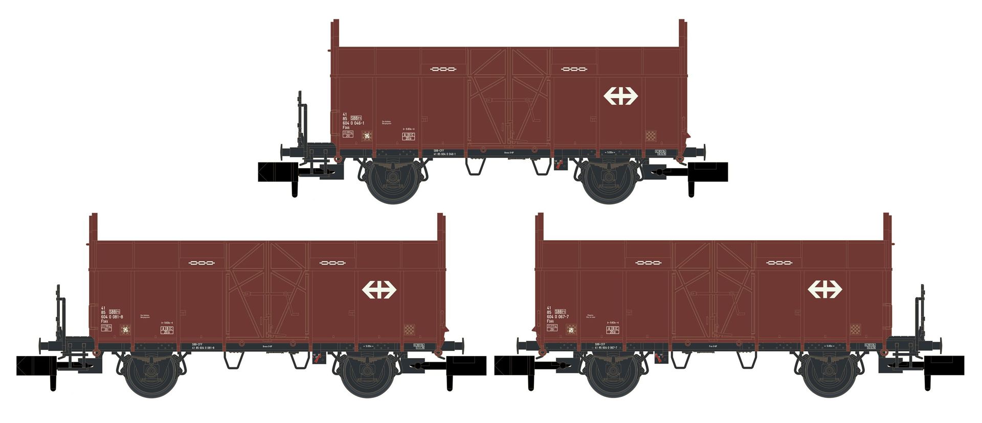 Hobbytrain 24302 - Güterwagen Set SBB Ep.IV Fbkk mit SBB Kreuz 3.tlg. N 1:160