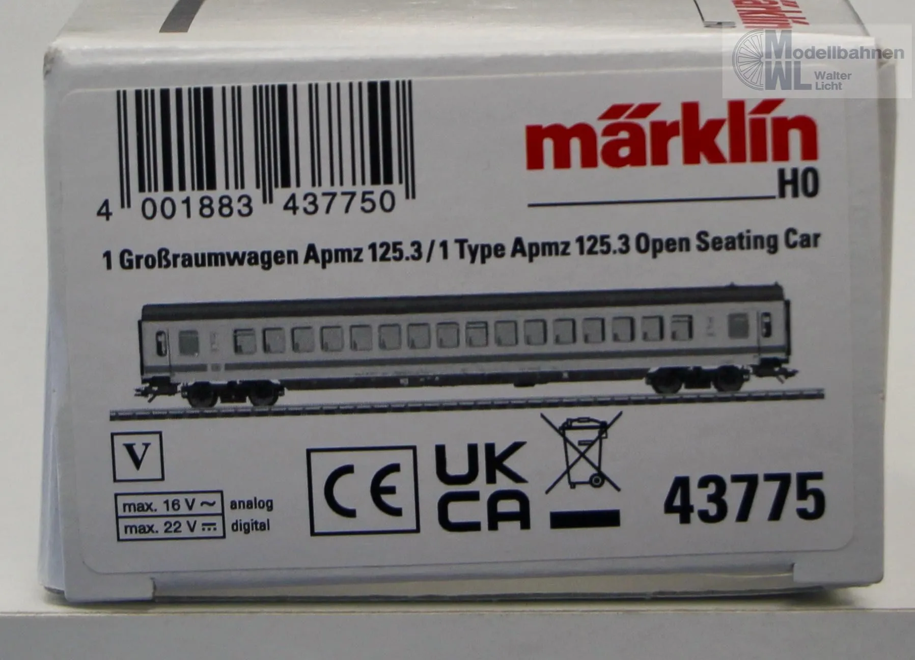 Märklin 43775 - MÄRKLIN - Großraumwagen DB AG Ep.V Apmz 125.3 H0/WS