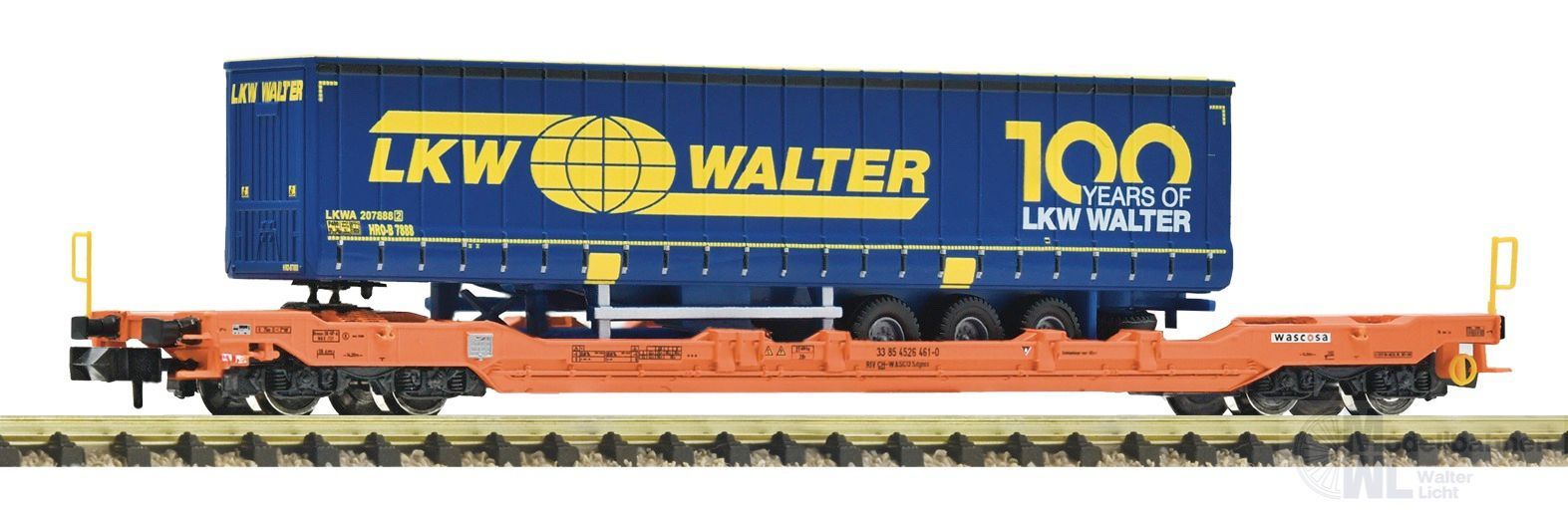 Fleischmann 6660083 - Taschenwagen WASCOSA Ep.VI mit LKW Walter Pritsche N 1:160 Fleischmann 6660083 - Taschenwagen WASCOSA Ep.VI mit LKW Walter Pritsche N 1:160