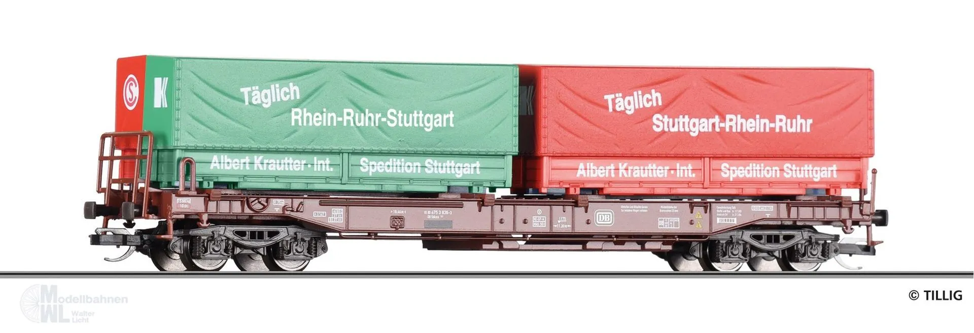 Tillig 18159 - Taschenwagen DB Ep.IV Sdkms 707 Wechselpritschen Krautter &Simon TT 1:120