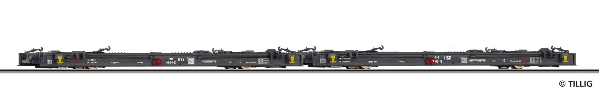 Tillig 15974 - Güterwagenset Rollwagen HSB H0m