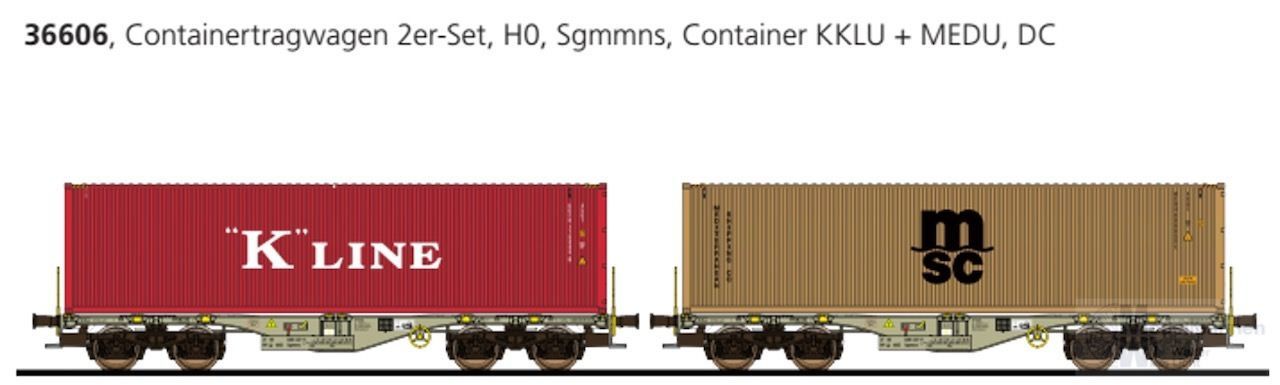 ESU 36606 - Containertragwagen Set D-AAEC Ep.VI Container K-Line/MSC H0/GL