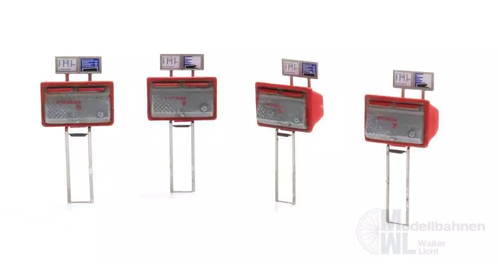 ARTITEC b.v. 10392 - Briefkasten rot-grau (4x) BAUSATZ H0 1:87