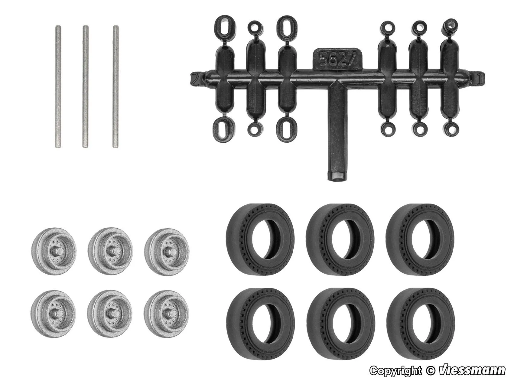 Viessmann 8438 - Nachrüst-Set Gummireifen für kibri Anhänger/Auflieger Einfachbereifung Ø 10,4mm