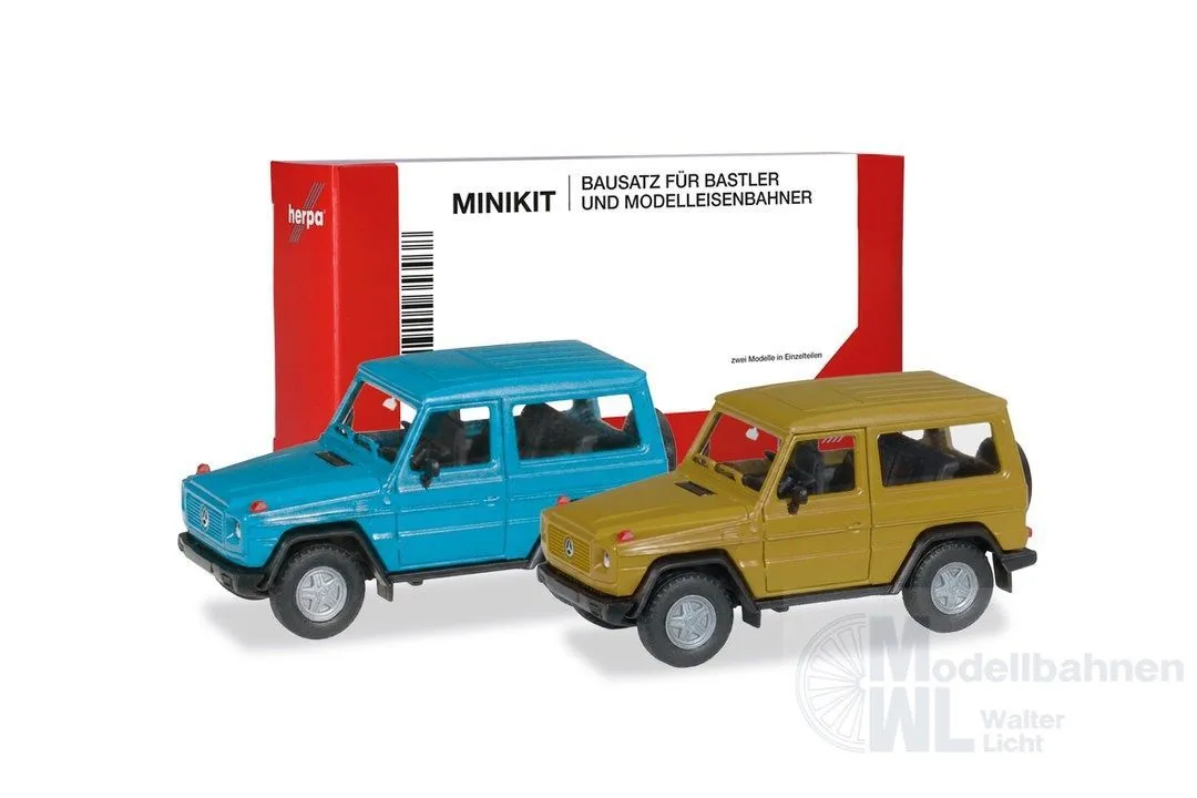 Herpa 012645-009 - MiniKit Mercedes-Benz G-Klasse, chinablau und currygelb (2 Stück) H0 1:87