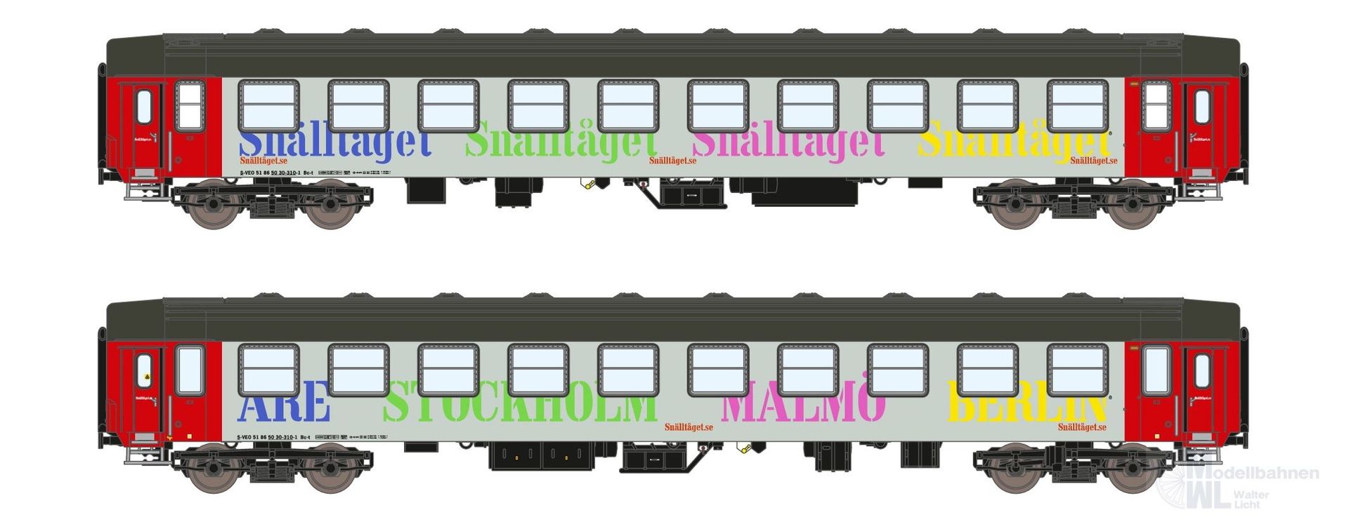 ASM 25501 - Liegewagen Set Snälltaget Ep.V/VI UIC-Y Bc 2.tlg. N 1:160 ASM 25501 - Liegewagen Set Snälltaget Ep.V/VI UIC-Y Bc 2.tlg. N 1:160