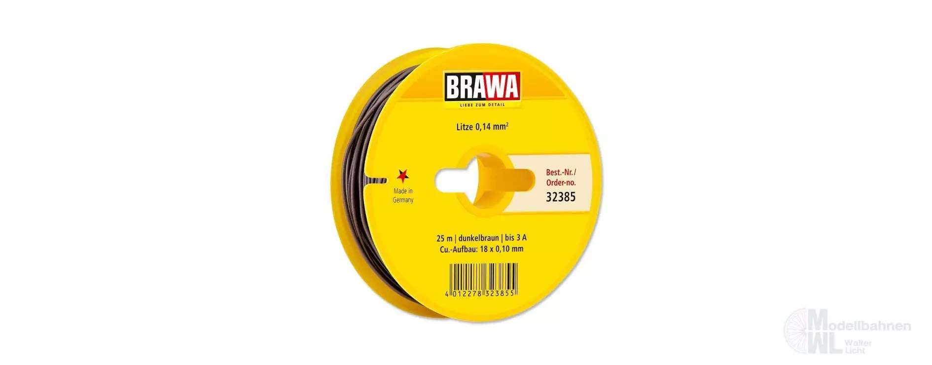 Brawa 32385 - Schaltlitze dunkelbraun 0,14 mm² 25 m Spule