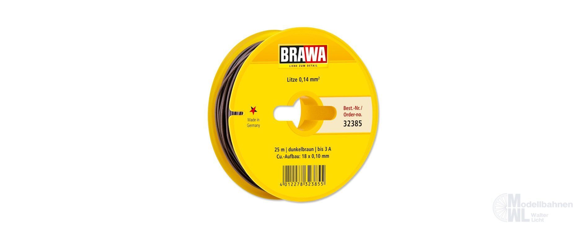 Brawa 32385 - Schaltlitze dunkelbraun 0,14 mm² 25 m Spule Brawa 32385 - Schaltlitze dunkelbraun 0,14 mm² 25 m Spule