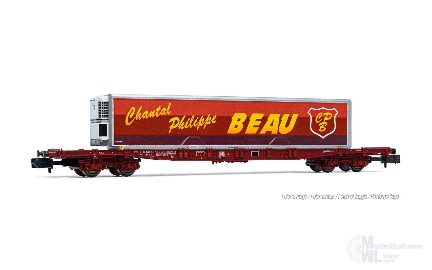 Arnold 6727 - Containertragwagen SNCF Ep.V S70 brauner Rahmen Container BEAU N 1:160