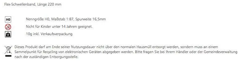Tillig 85025 - Flex-Schwellenband Länge 220 mm H0/GL