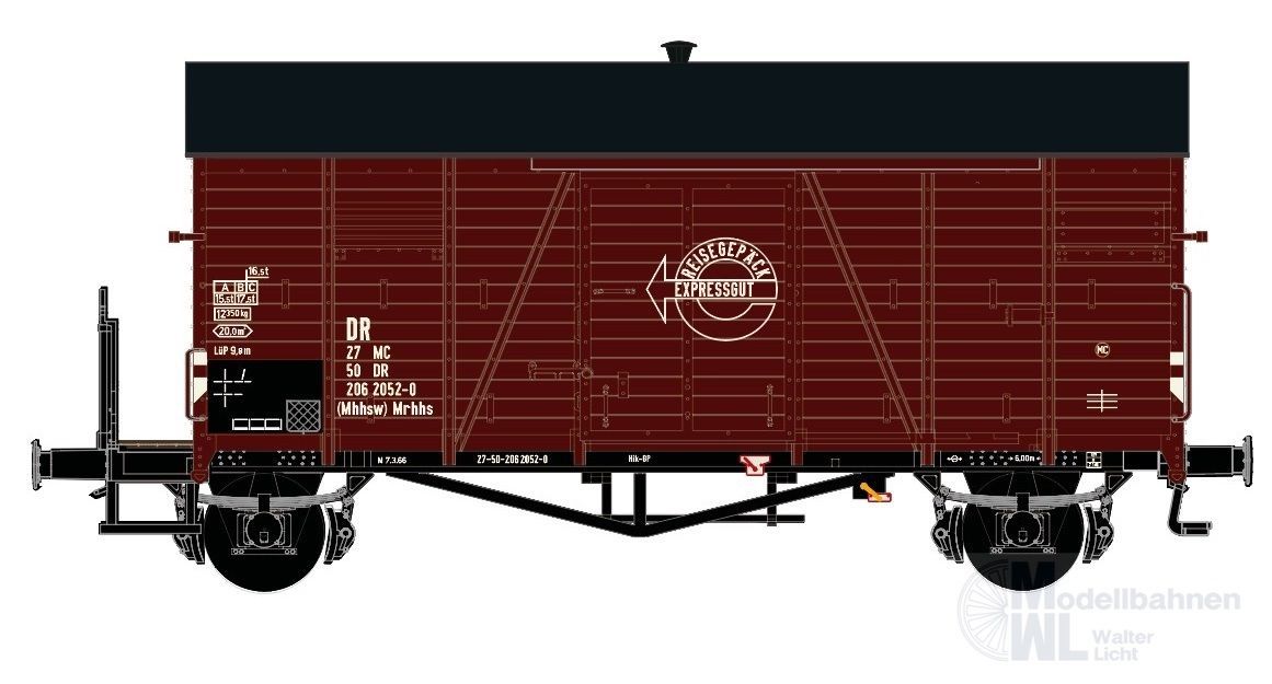 Exact Train 24004 - Güterwagen gedeckt DR Ep.IV Oppeln Mrs Expresswagen mit Bremserbühne H0/GL Exact Train 24004 - Güterwagen gedeckt DR Ep.IV Oppeln Mrs Expresswagen mit Bremserbühne H0/GL