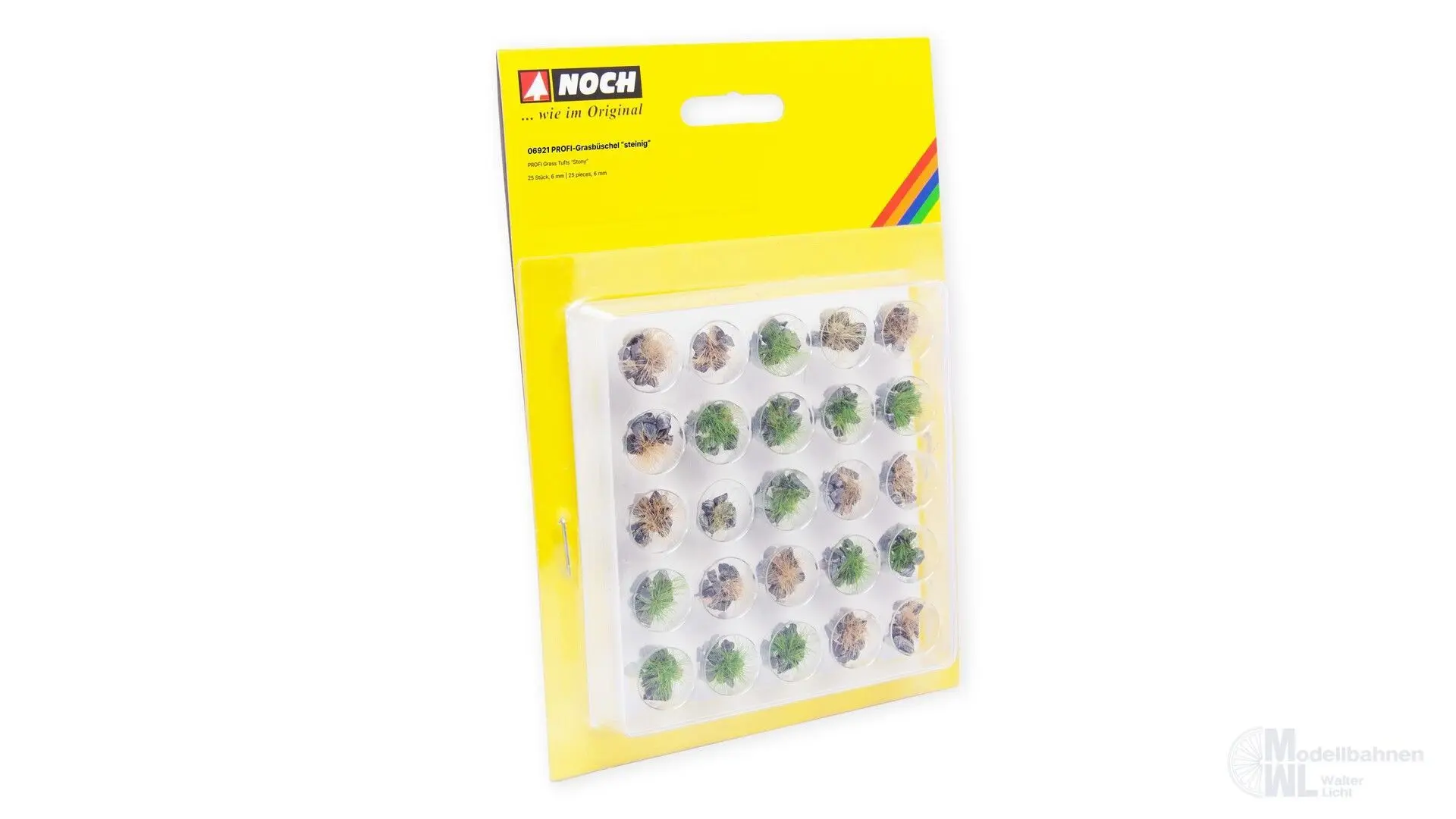 Noch 06921 - PROFI-Grasbüschel steinig grün beige mit Steinen grau 25 St.6 mm G/1/0/H0/TT/N/Z