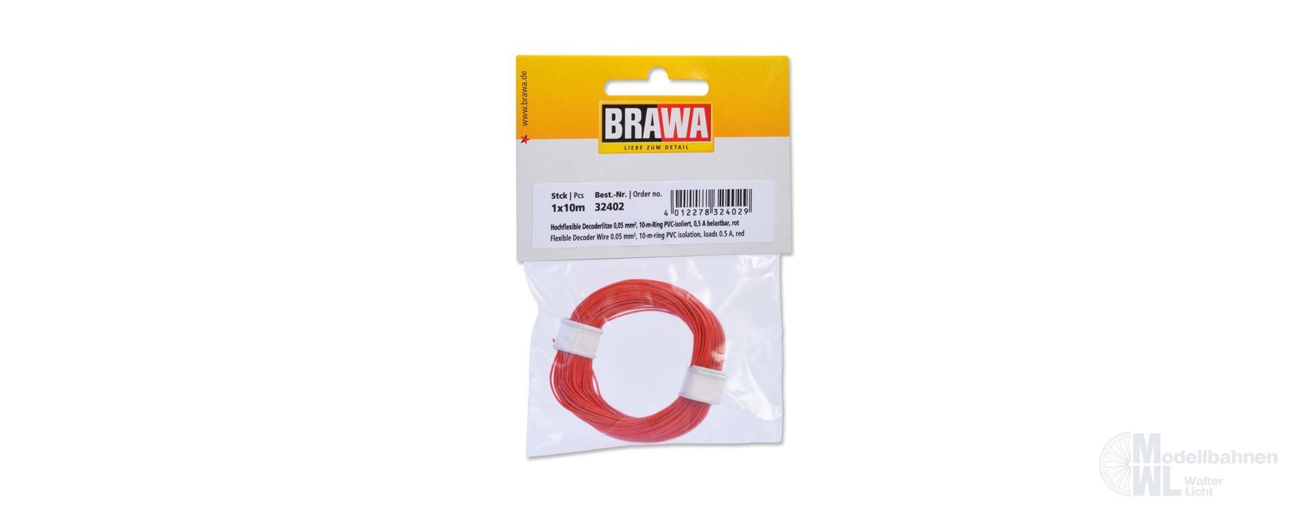 Brawa 32402 - Decoderlitze 0.05qmm rot 10 Meter