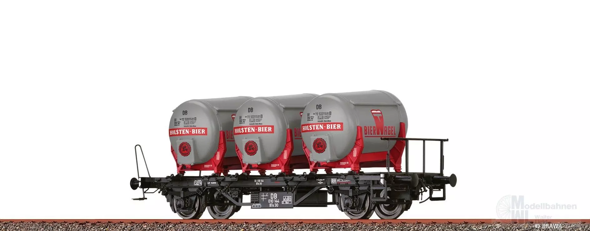 Brawa 50605 - Behältertragwagen DB Ep.III BTs 30 mit Ddikr 621 Holsten Bier H0/GL