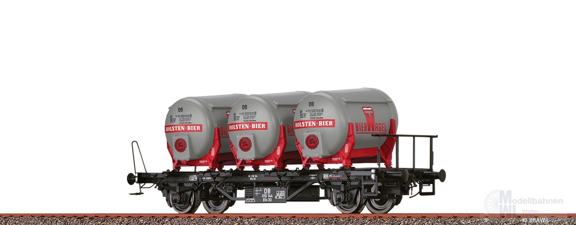 Brawa 50605 - Behältertragwagen DB Ep.III BTs 30 mit Ddikr 621 Holsten Bier H0/GL Brawa 50605 - Behältertragwagen DB Ep.III BTs 30 mit Ddikr 621 Holsten Bier H0/GL