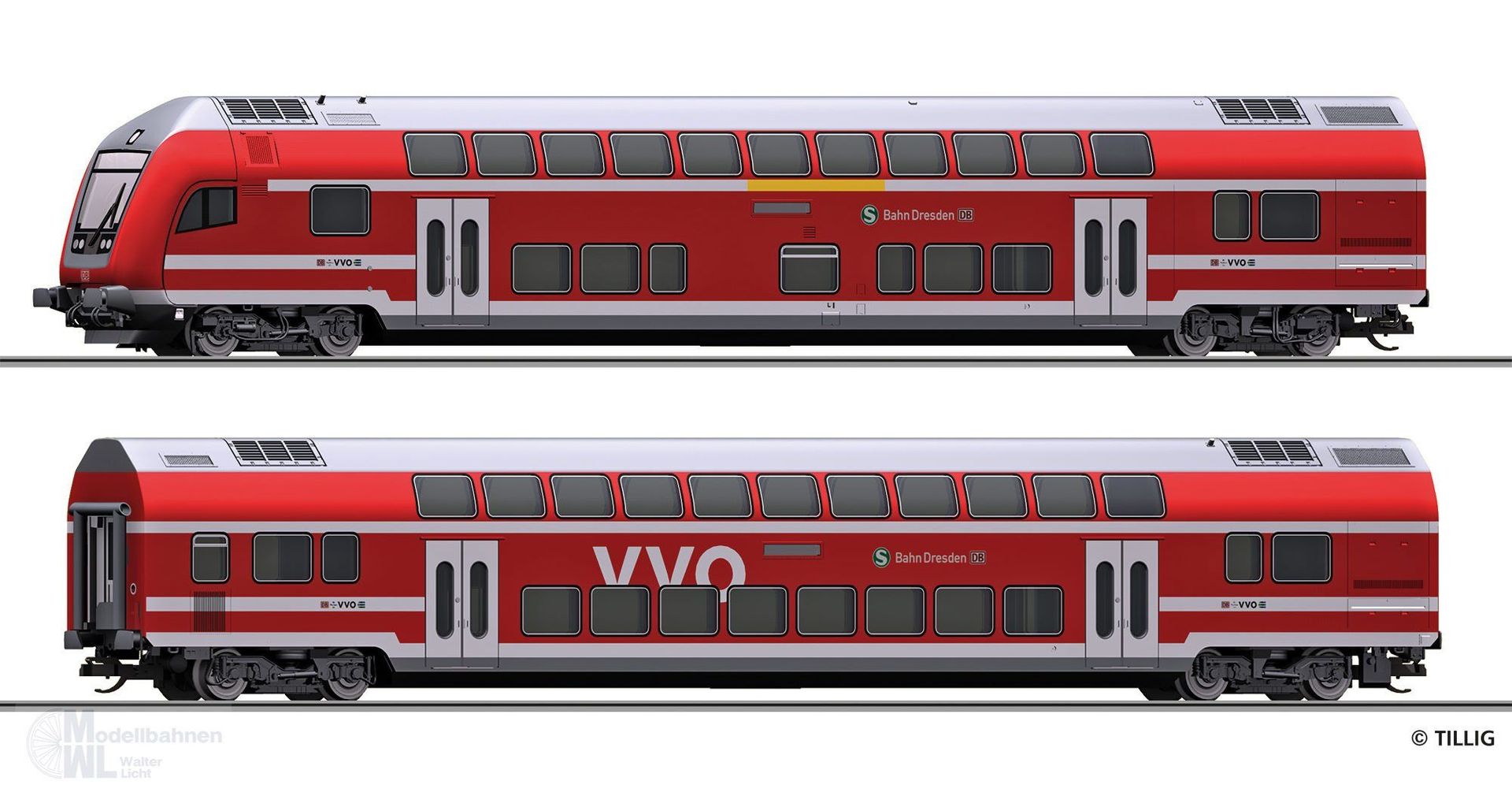 Tillig 01088 - Doppelstockwagen Set DB Ep.VI S-Bahn Dresden mit Steuerwagen TT 1:120 Tillig 01088 - Doppelstockwagen Set DB Ep.VI S-Bahn Dresden mit Steuerwagen TT 1:120