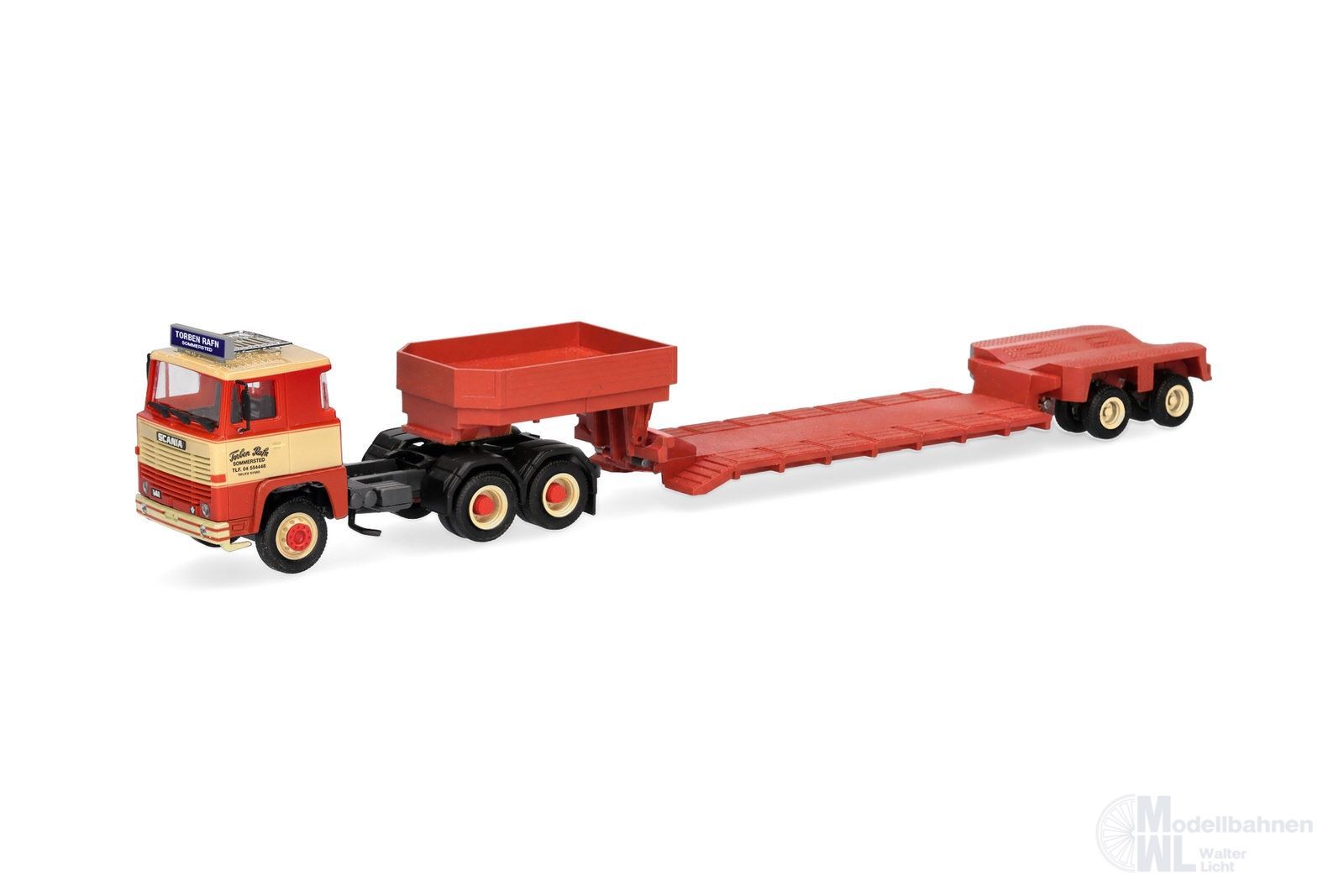 Herpa 322485 - Scania 141 Tieflade Sattelzug Torben Rafn H0 1:87