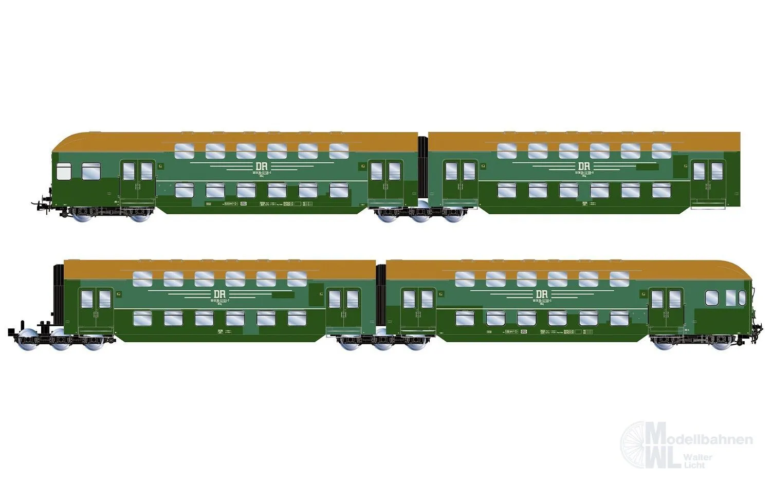 Rivarossi 4424 - Doppelstockwagen Set DR Ep.IV 4.tlg. grüne Flickenlackierung H0/GL