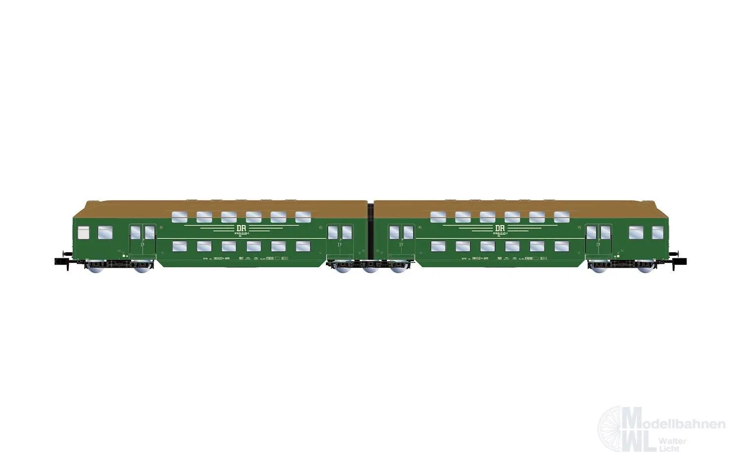 Arnold 4519 - Doppelstockwagen Set DR Ep.IV 2.tlg. Laubgrün/braun N 1:160