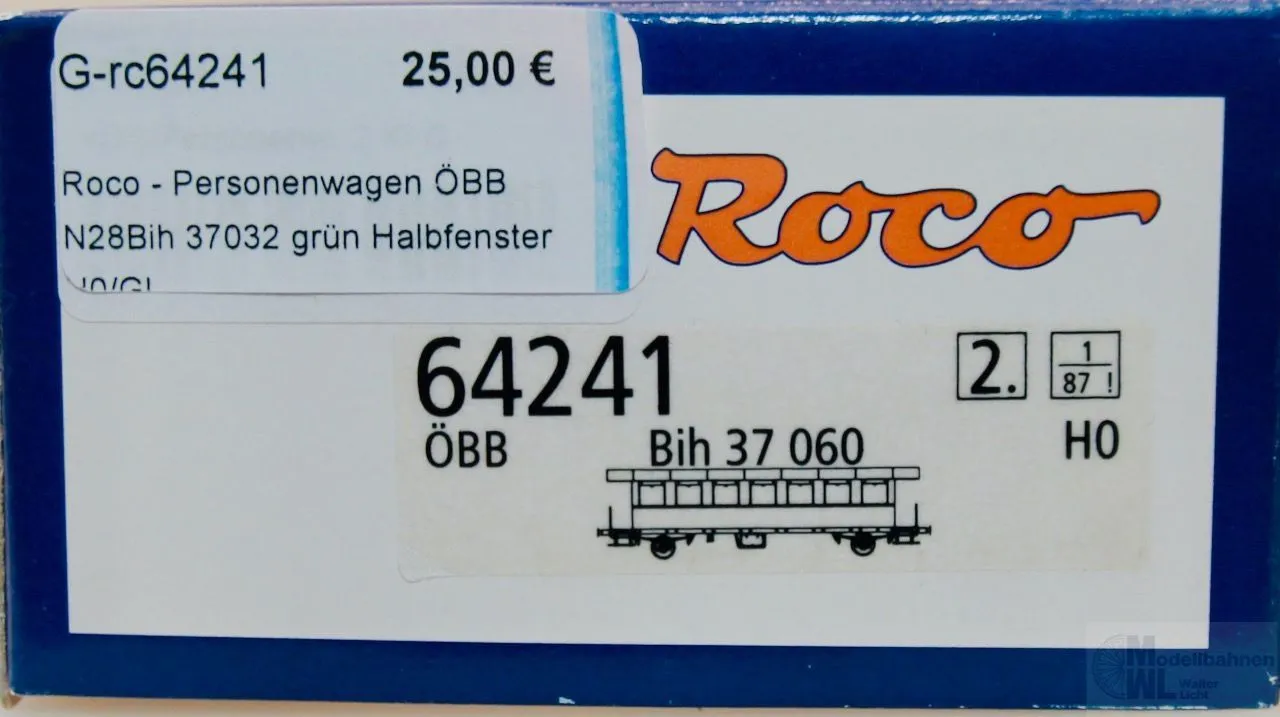 Roco 64241 - Roco - Personenwagen ÖBB N28Bih 37032 grün Halbfenster H0/GL