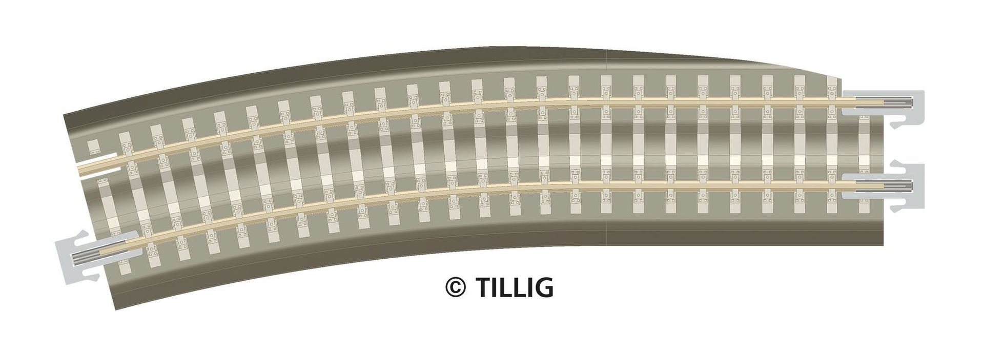 Tillig 83776 - Bettungsgleis Gleis gebogen R 396 mm BG-BR12 links grau TT 1:120