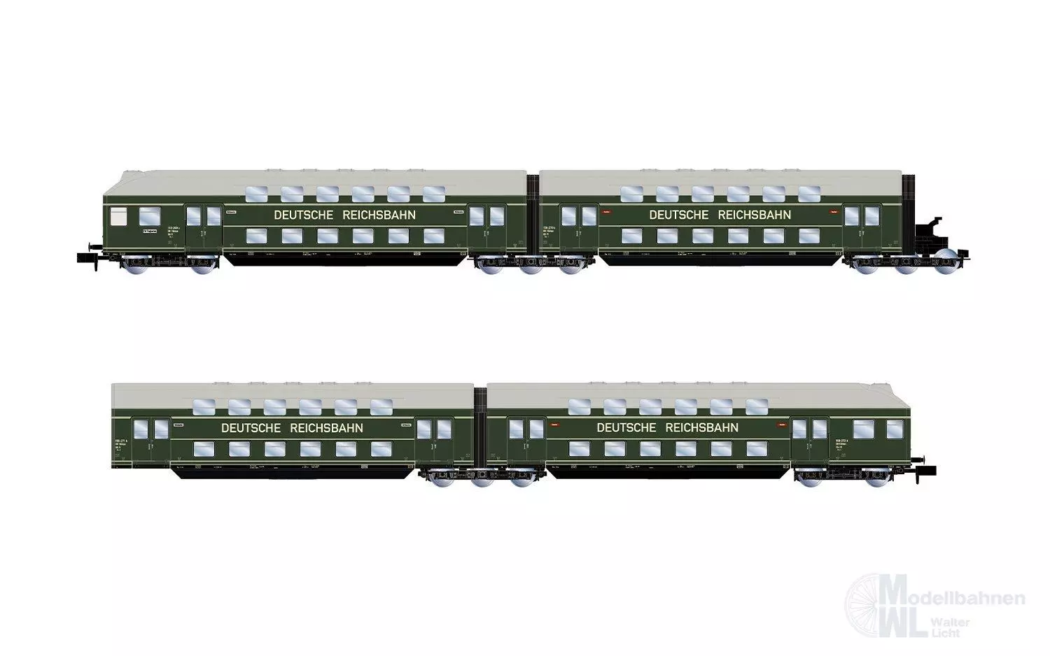 Arnold 4520 - Doppelstockwagen Set DR Ep.III 4.tlg. Dunkel grün N 1:160