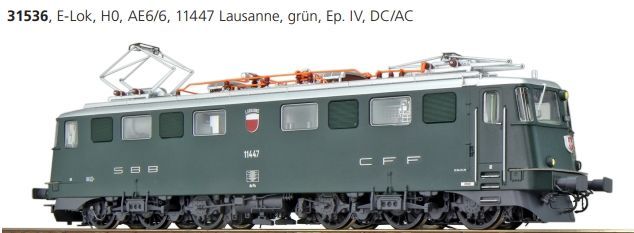 ESU 31536 - E-Lok Ae 6/6 SBB grün Ep.IV Lausanne H0/GL/WS