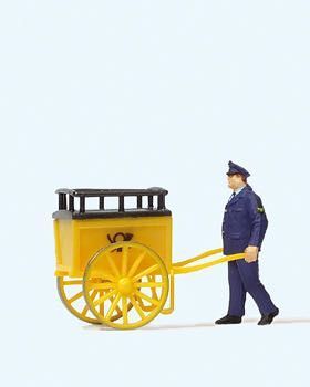 Preiser 28083 - Postler mit Karre H0 1:87 Preiser 28083 - Postler mit Karre H0 1:87