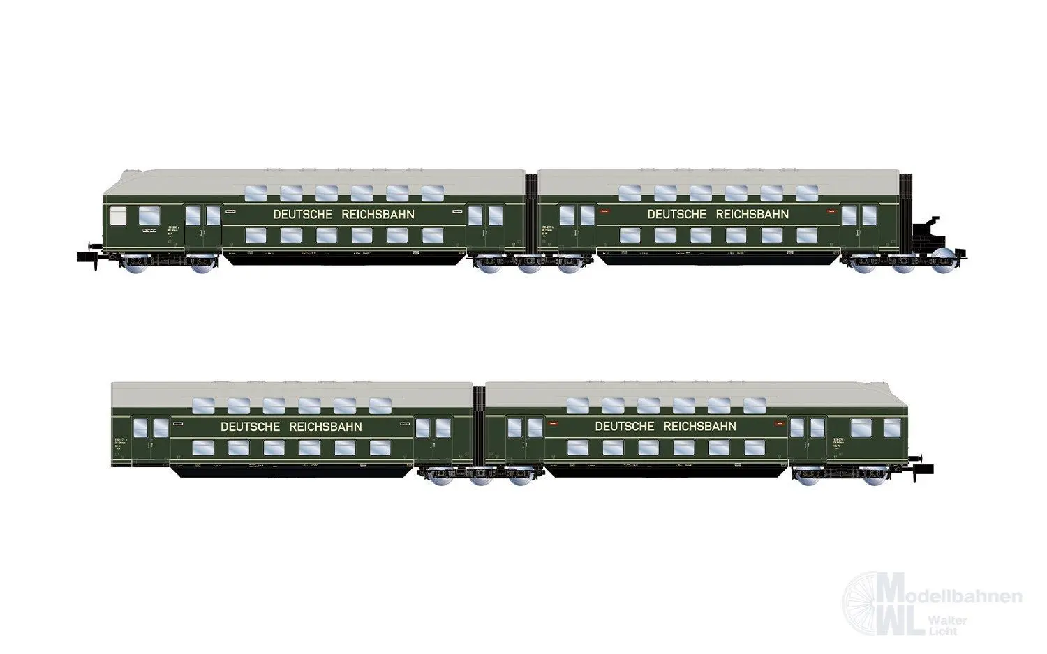 Arnold 4520 - Doppelstockwagen Set DR Ep.III 4.tlg. Dunkel grün N 1:160
