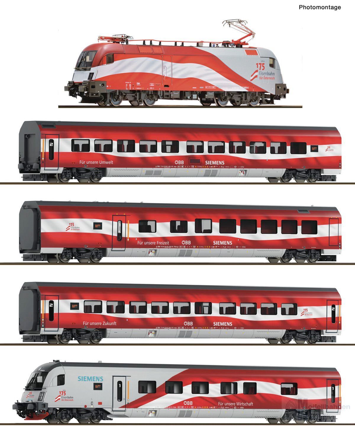 Roco 6280096 - Zugset Railjet ÖBB Ep.VI 5.tlg. 175 Jahre TT 1:120
